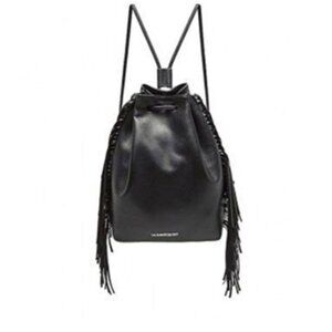 Victoria's Secret Vegan Leather Black Drawstring Fringe Tassel Backpack